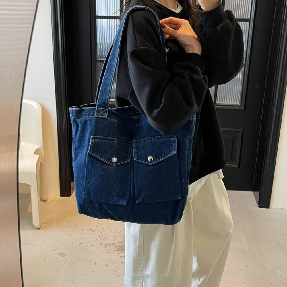 Shoulder Bag Structured - Büyük Kapasiteli Denim Omuz Çantaları Çok