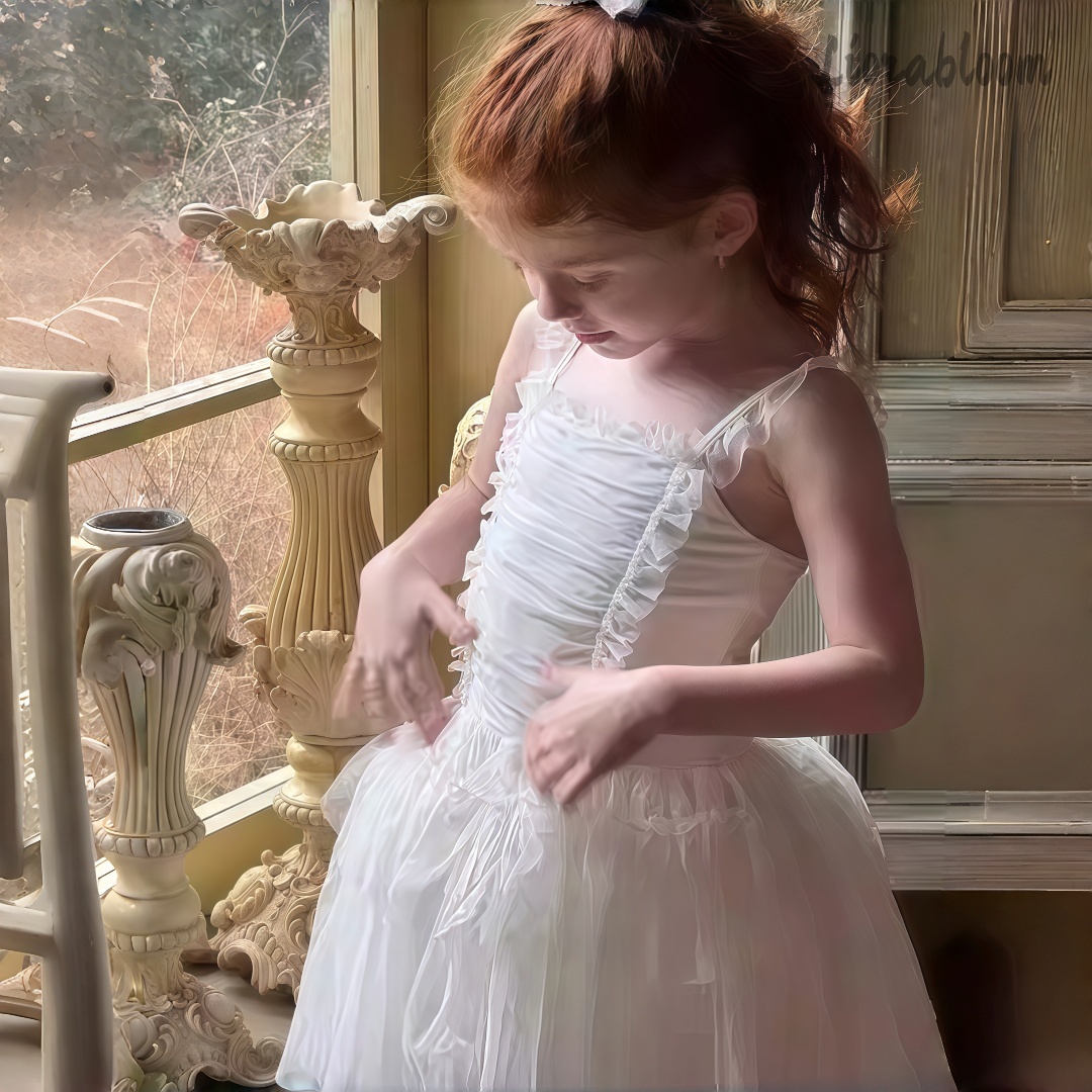 Formal Attire Woman - Beyaz Spagetti Kayışı Tül Çiçek Kız