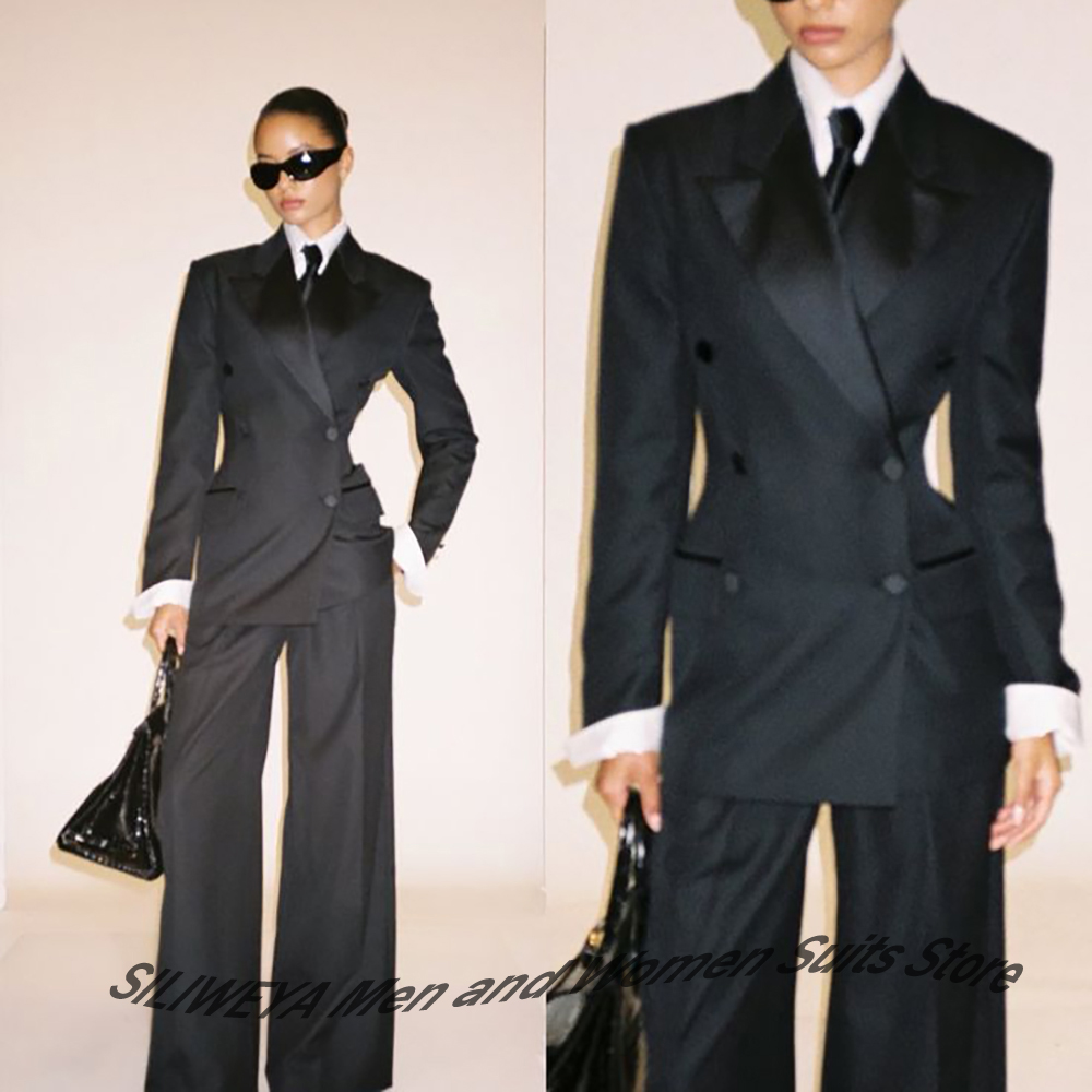 Women'S Formal Wear Pants Suit - Profesyonel Kadın Siyah Kruvaze Takım Elbise