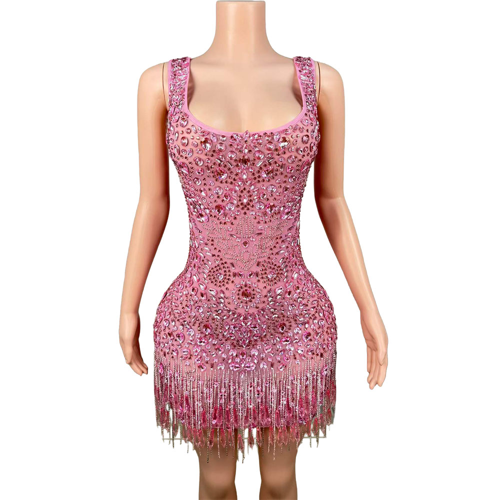 Women Formal Wear Photoshoot - Lüks Işıltılı Pembe Taşlı Elbise, Lüks