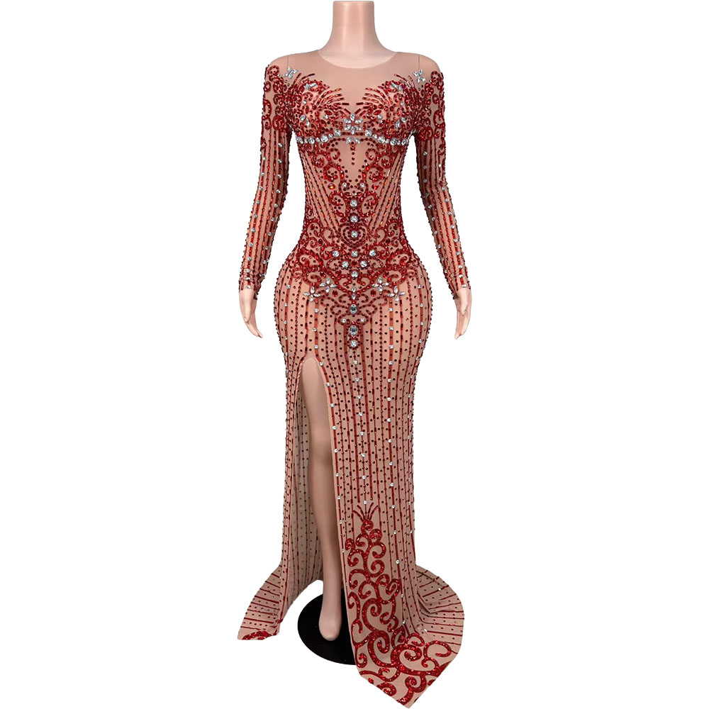 Women Formal Wear Photoshoot - Seksi Kristal Detaylı Şeffaf Abiye Elbise