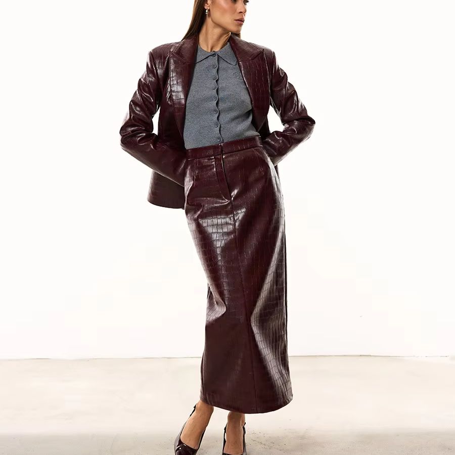 Formal Attire Woman - IG Kadın Bordo Timsah Görünümlü Suni