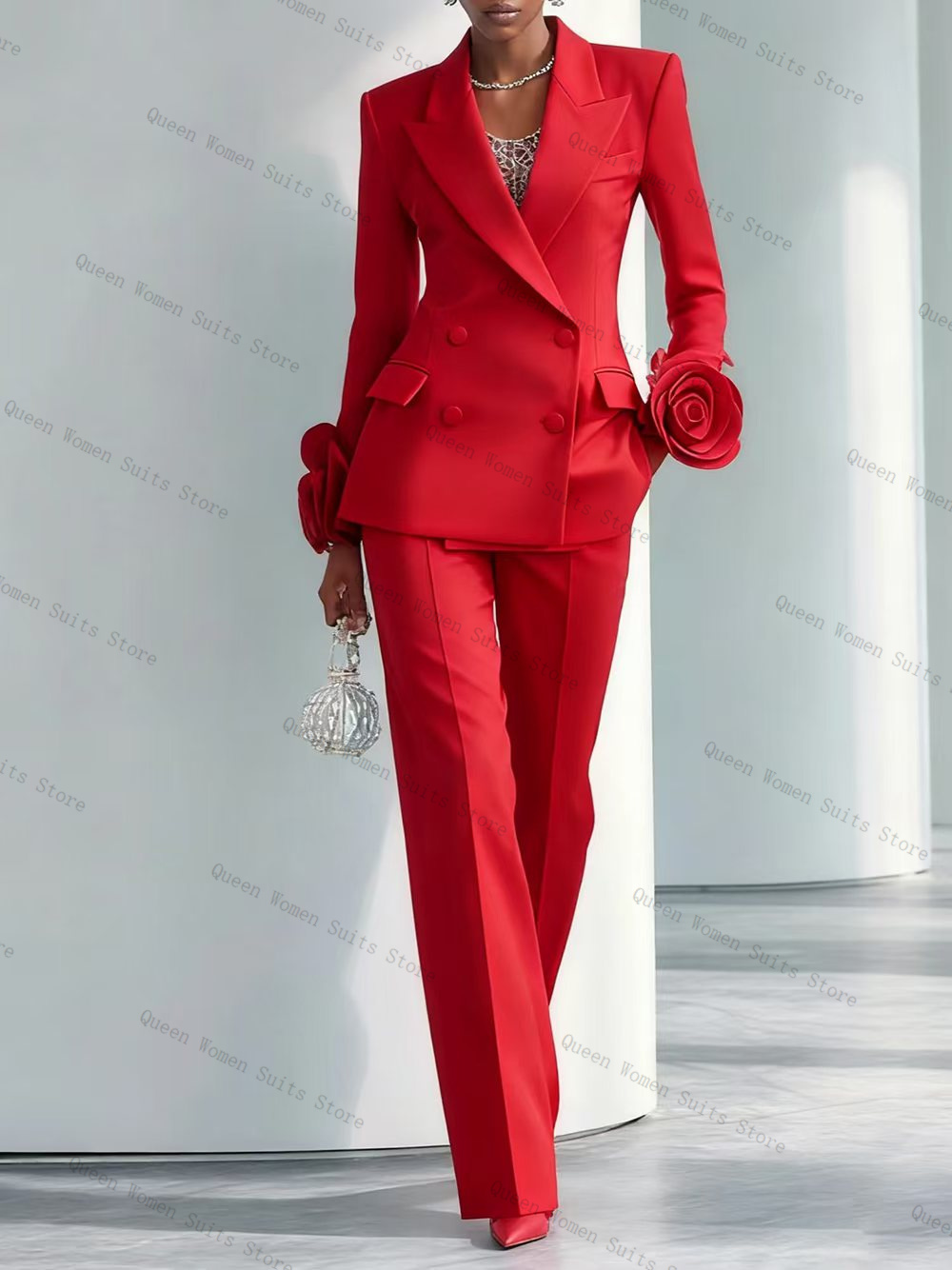 Women Formal Wear Trousers - Lüks Kırmızı Kadın Takım Elbise Seti