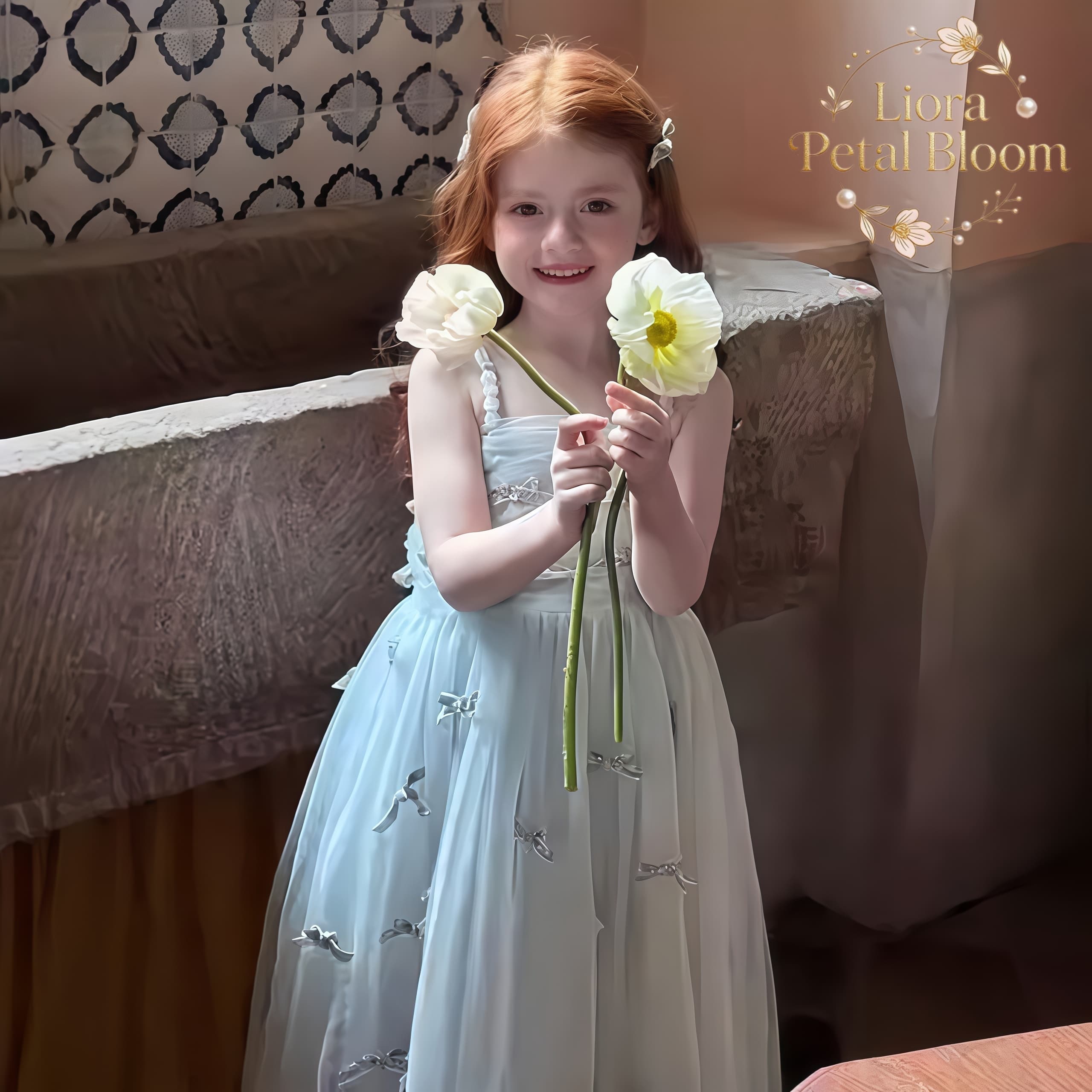Formal Attire Woman - Kız Çocukları İçin Mavi Fiyonk Detaylı